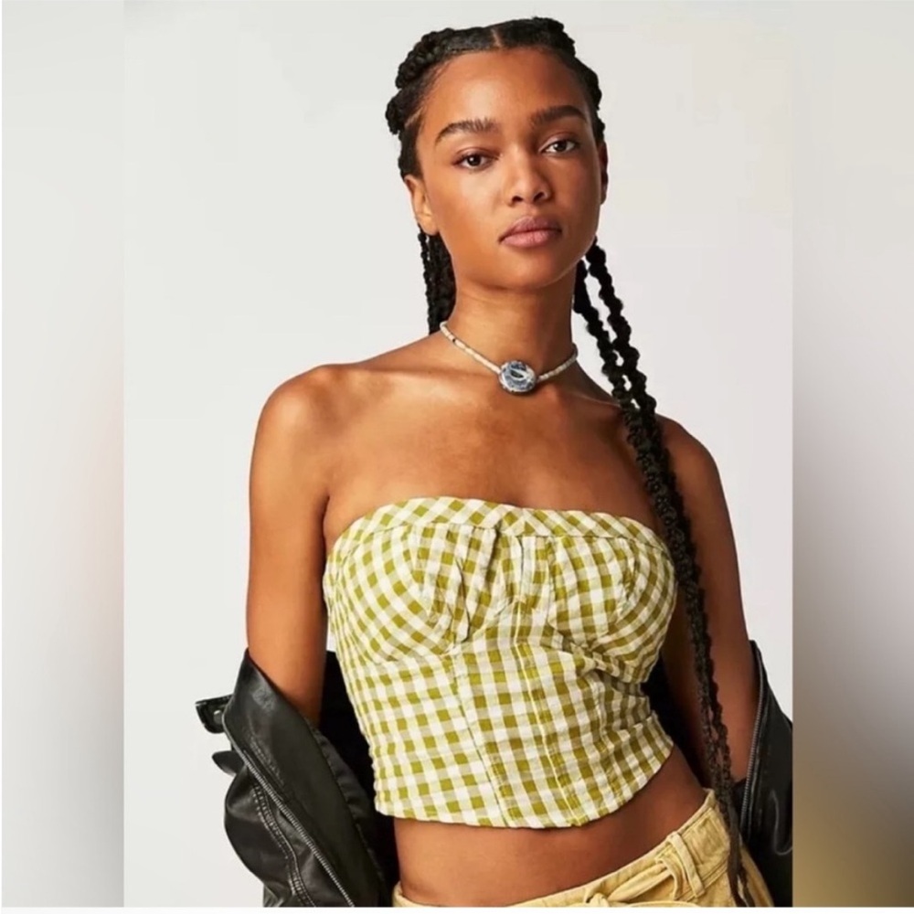 FREE PEOPLE Leilani Gingham Tube Top - Green combo